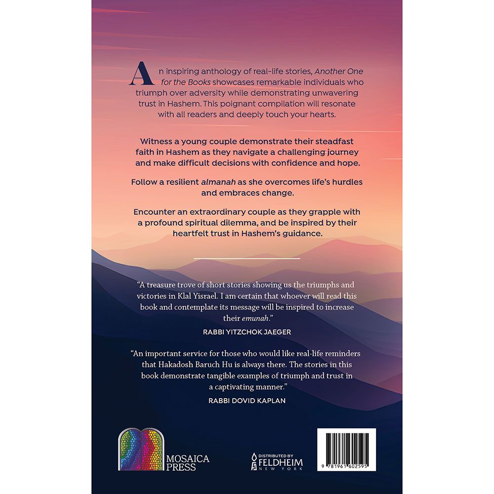 Back cover of Another One for the Books by Chaya S. Newman, with the summary and barcode