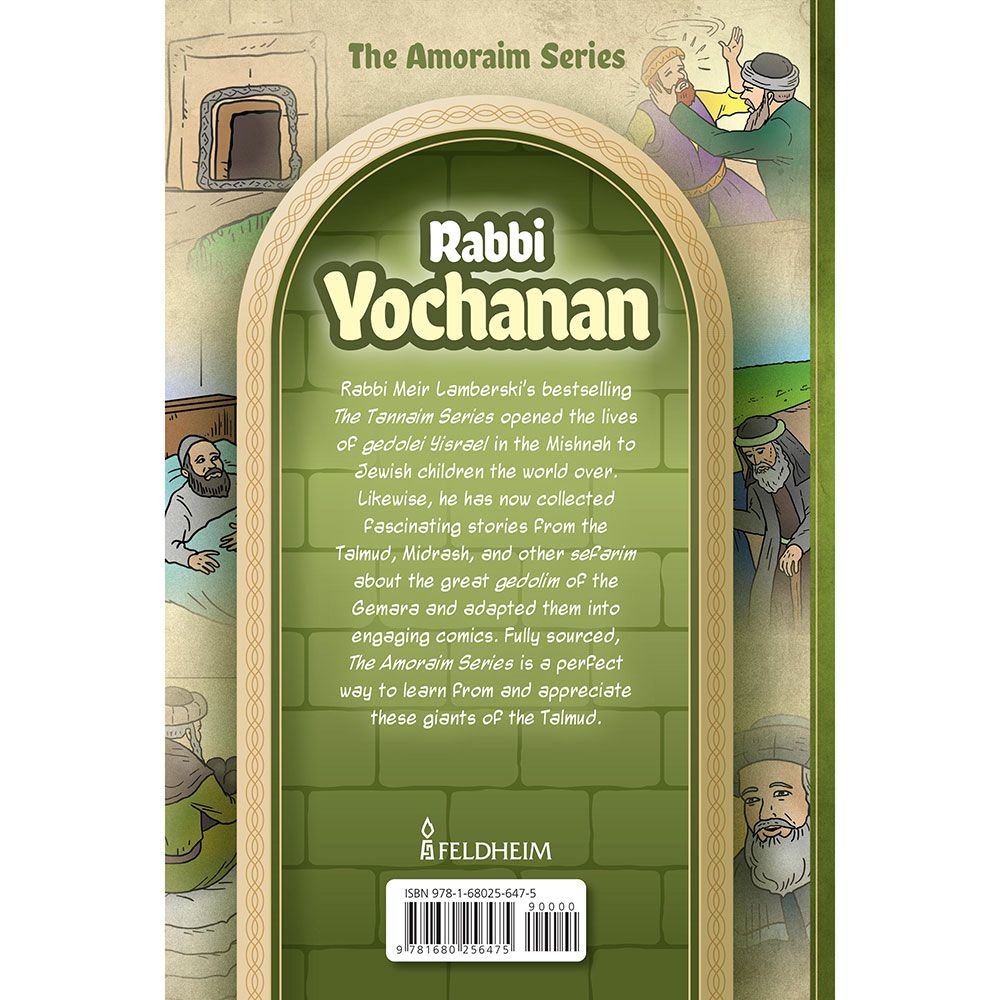 Back cover of Amoraim Series: Rabbi Yochanan by Meir Lamberski, with the summary and barcode