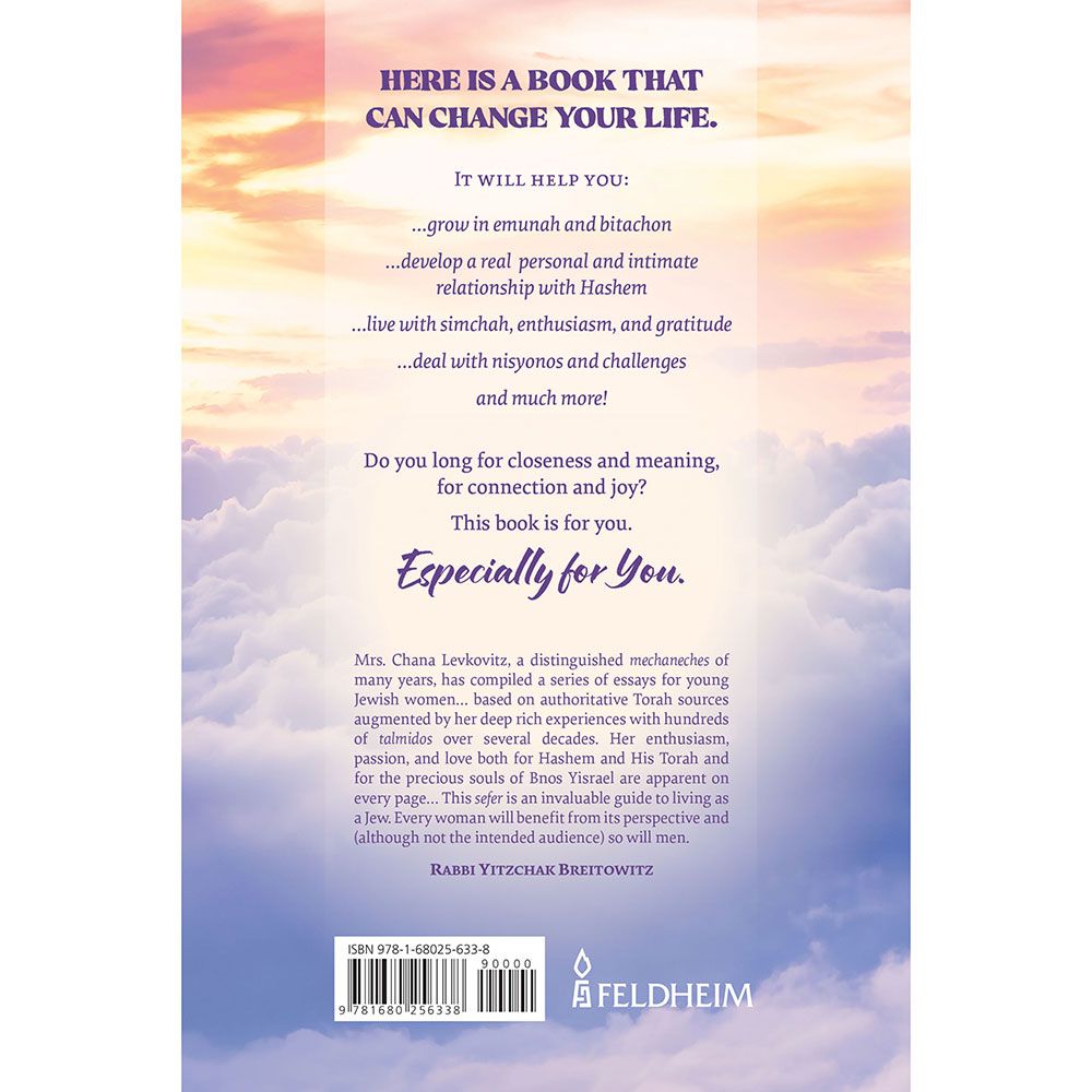 Back cover of Especially for You by Chana Levkovitz, with the summary and barcode