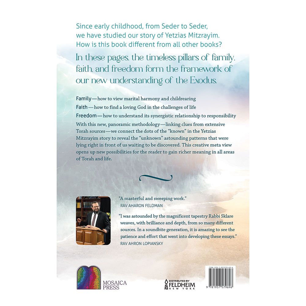 Back cover of The Breathtaking Panorama: A Thematic Approach to Yetzias Mitzrayim, with the summary and barcode