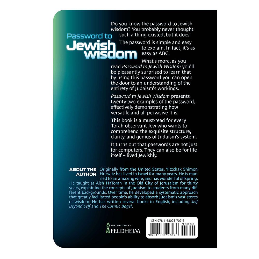 Back cover of Password to Jewish Wisdom by Yitzchak Shimon Hurwitz, with the summary and barcode