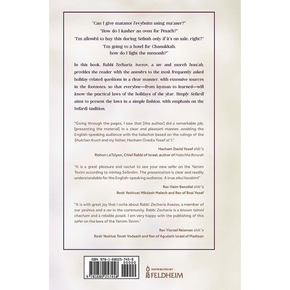 Simply Sefardi - Holidays — back Hardcover | Judaica Square Lakewood