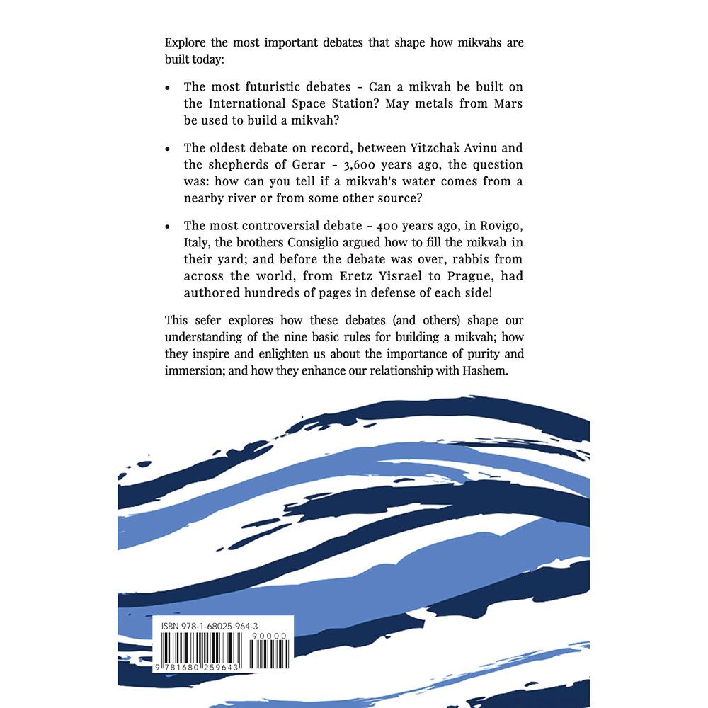 Back cover of 50 Mikvahs that Shaped History by Rabbi Ephraim Meth, with the summary and barcode