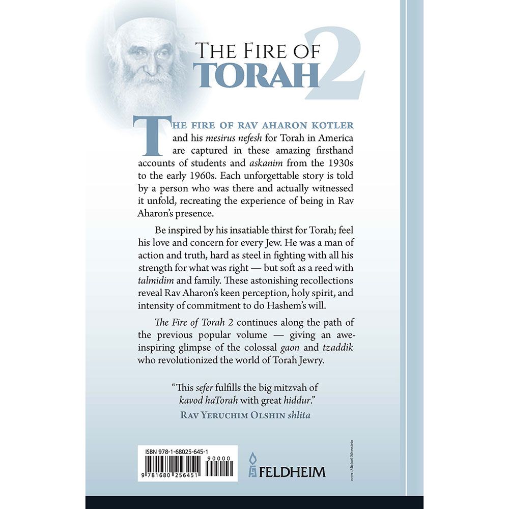 Back cover of The Fire of Torah 2 by Rabbi Eliyahu Beane, with the summary and barcode