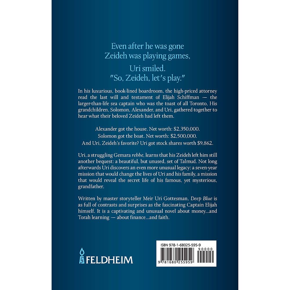 Back cover of Deep Blue by Meir Uri Gottesman, with the summary and barcode