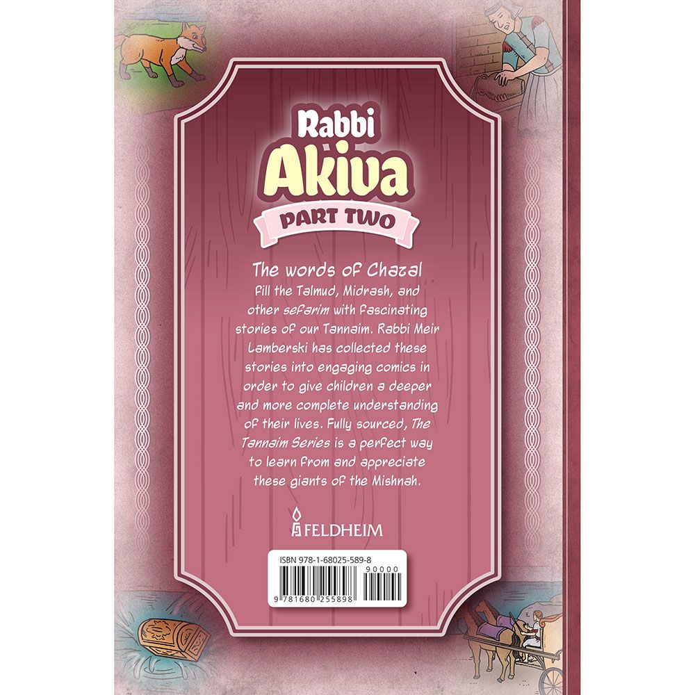 Back cover of Tannaim Series: Rabbi Akiva, Part 2 (Pink) by Meir Lamberski, with the summary and barcode
