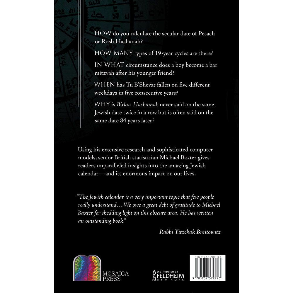 Back cover of The Jewish Calendar by Michael Baxter, with the summary and barcode
