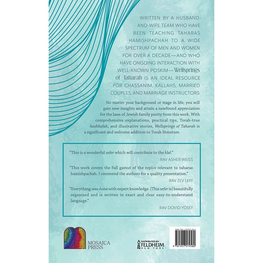 Back cover of Wellsprings of Taharah by Yitzchak & Miriam Goldberg, with the summary and barcode