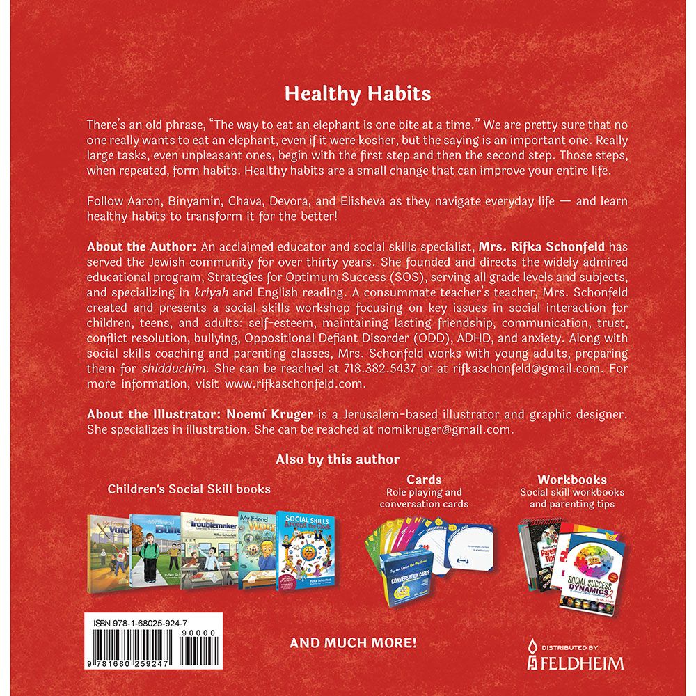 Back cover of Healthy Habits by Rifka Schonfeld, with the summary and barcode