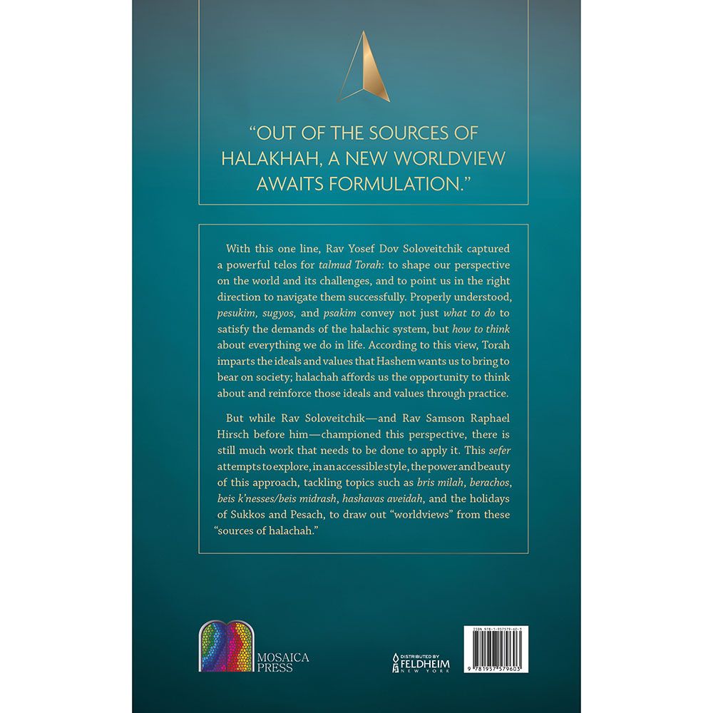 Back cover of Halachic Worldviews by Rabbi Tzvi Goldstein, with the summary and barcode