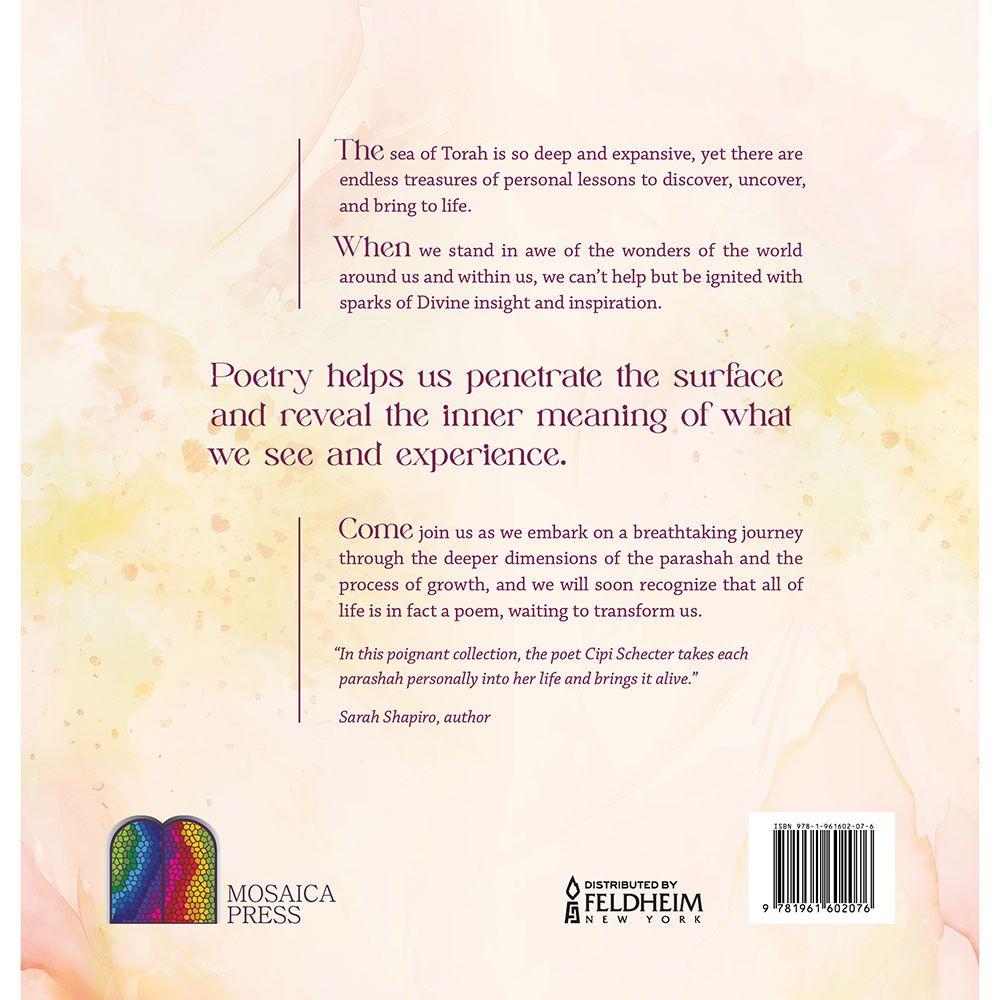 Back cover of Scrolls of Poetry by Cipi Schecter, with the summary and barcode