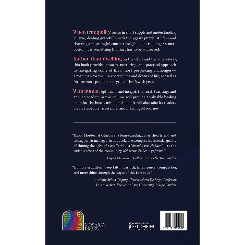 Back cover of The Jigsaw Puzzle of Life by Rabbi Mordechai S. Ginsbury, with the summary and barcode
