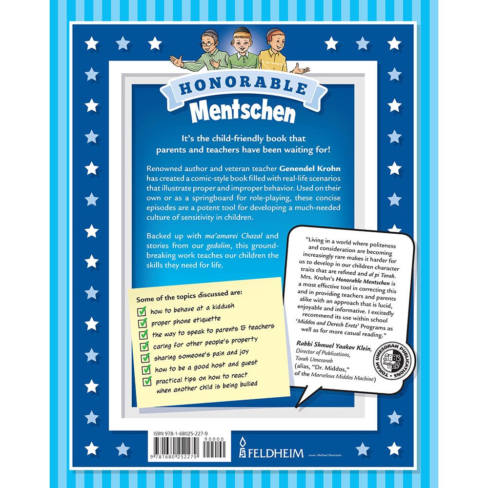 Back cover of Honorable Mentschen by Genendel Krohn, with the summary and barcode