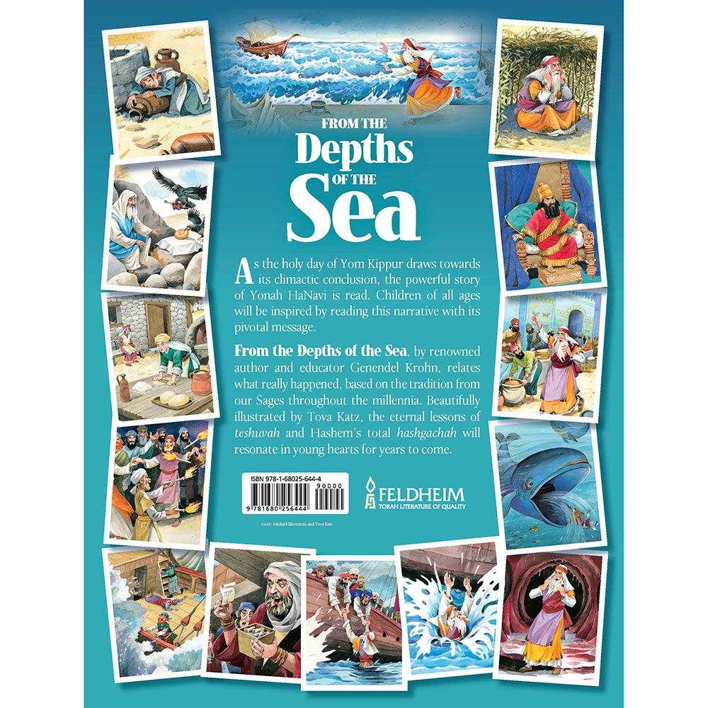 Back cover of From the Depths of the Sea: The Story of Yonah According to Chazal, with the summary and barcode