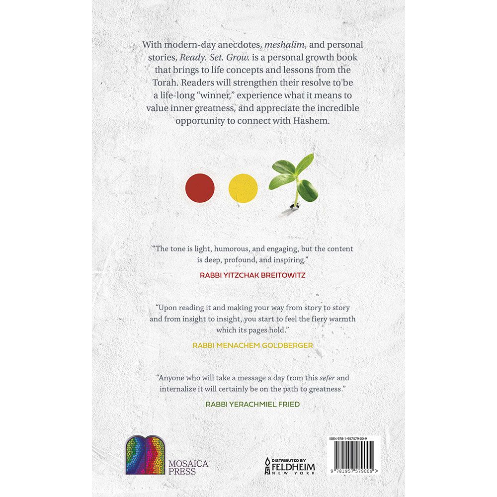 Back cover of Ready, Set, Grow by Rabbi Ori Strum, with the summary and barcode