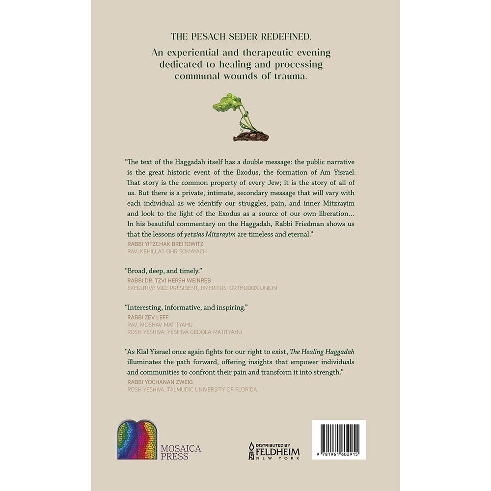 Back cover of The Healing Haggadah by Rabbi Michael Friedman, with the summary and barcode