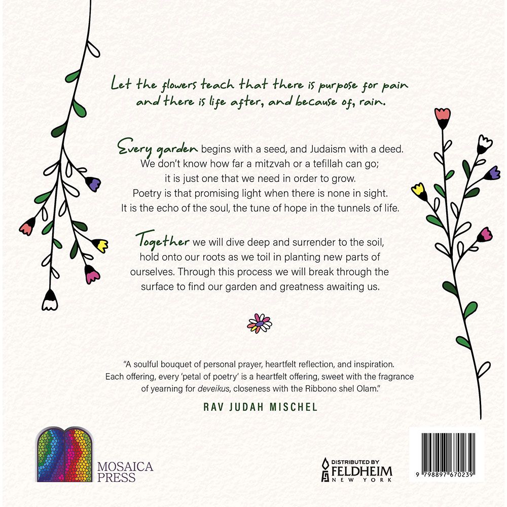 Back cover of Petals of Poetry by Efrat Malachi, with the summary and barcode