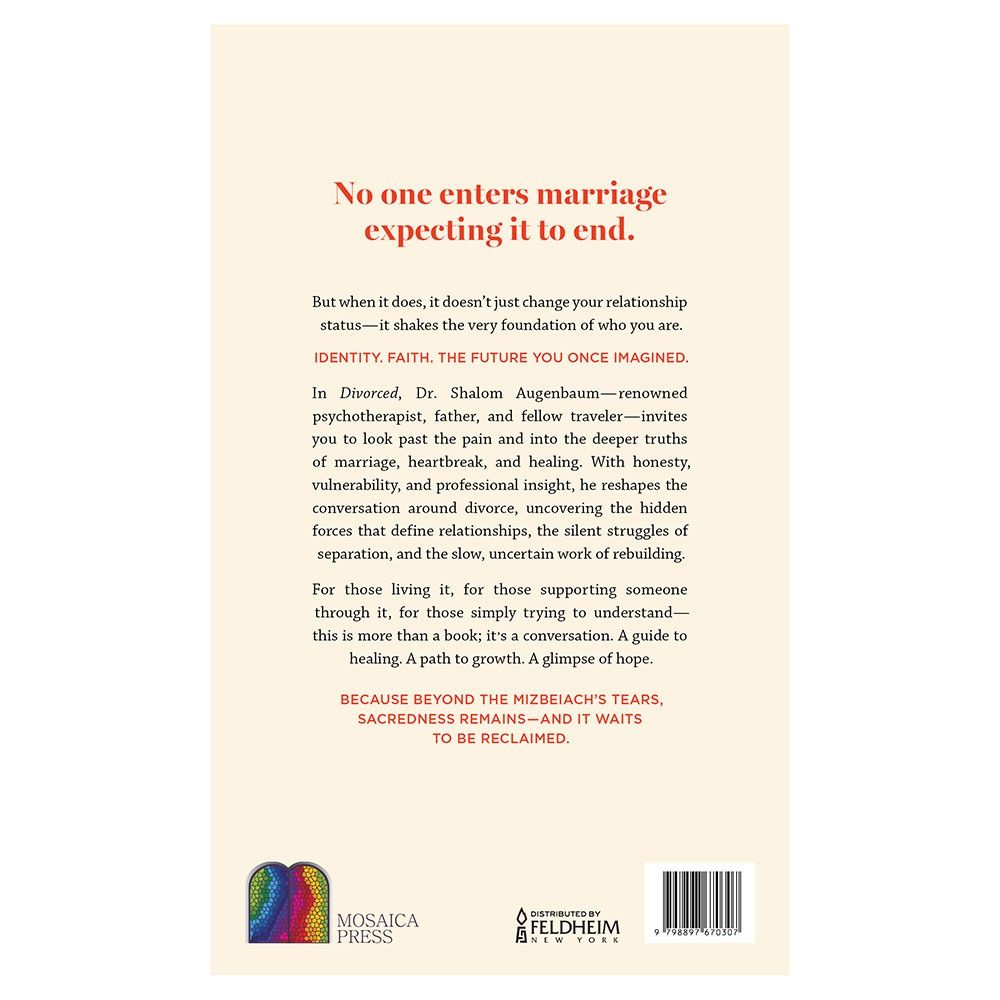 Back cover of Divorced by Dr. Shalom Augenbaum, with the summary and barcode