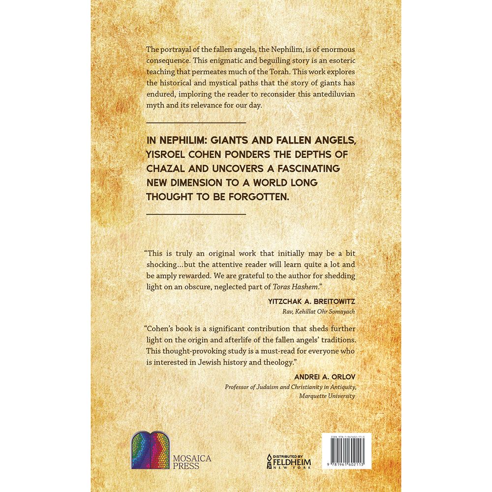 Back cover of Nephilim: Giants and Fallen Angels by Yisroel Cohen, with the summary and barcode