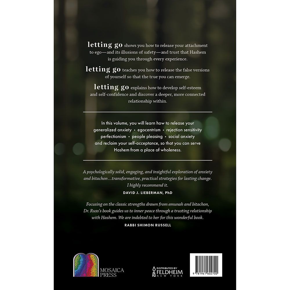 Back cover of Letting Go by Feige Russ, PsyD, with the summary and barcode