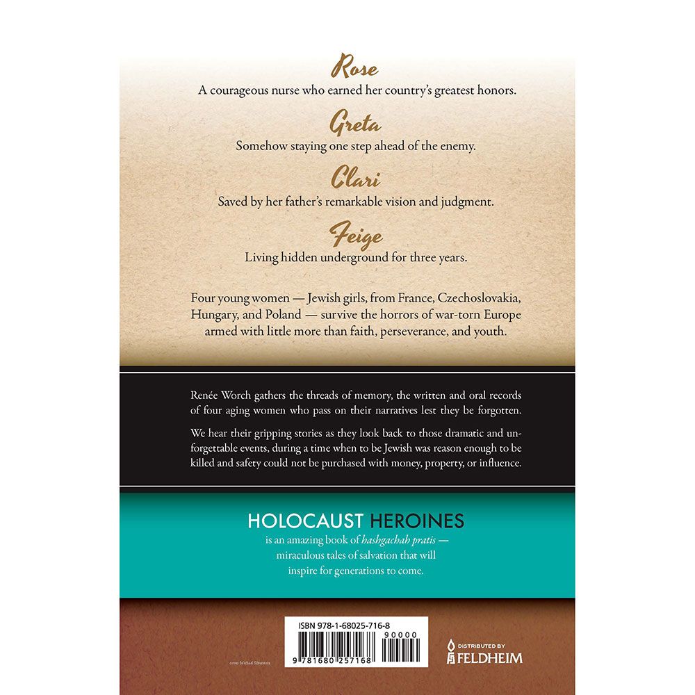 Back cover of Holocaust Heroines by Renee Worch, with the summary and barcode