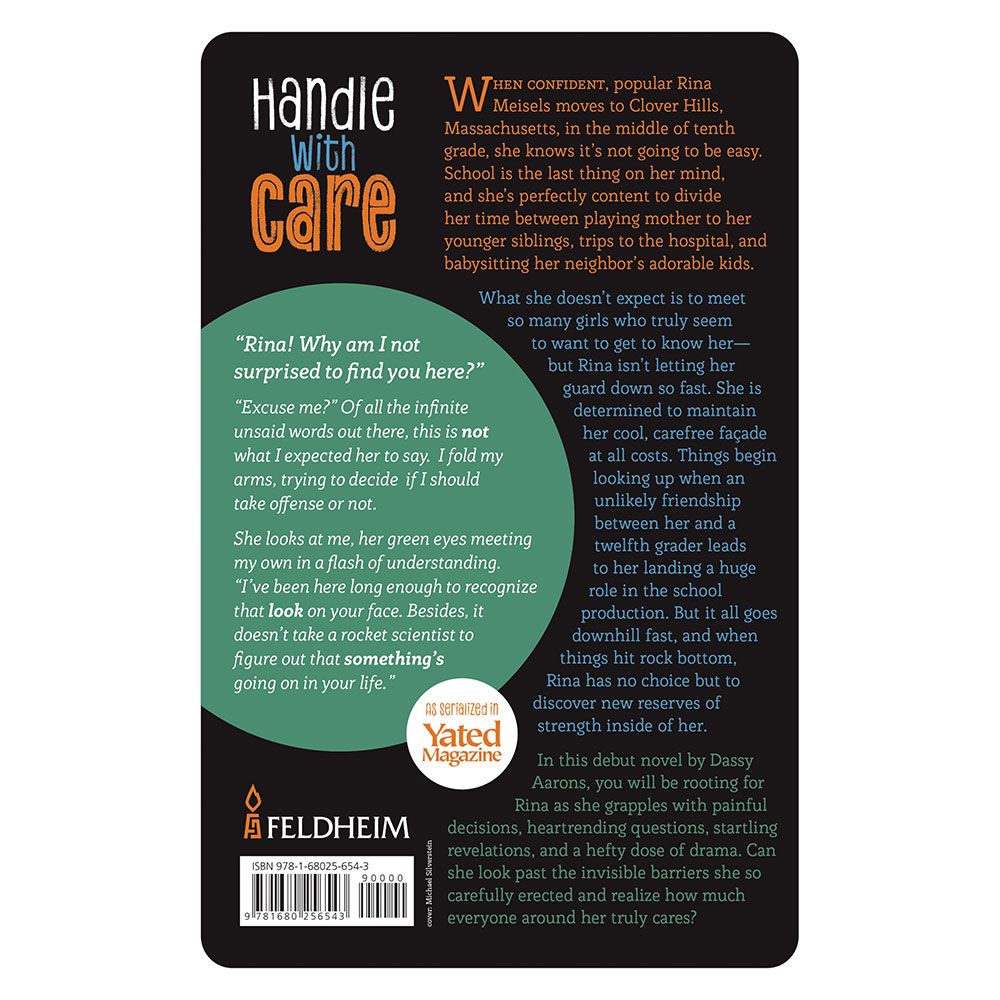 Back cover of Handle with Care by Dassy Aarons, with the summary and barcode