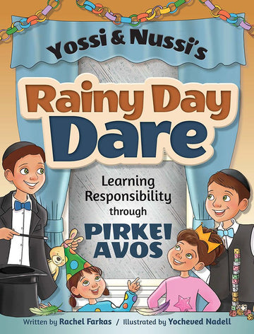 Yossi and Nussi and the Rainy Day Dare — front cover hardcover | Judaica Square Lakewood