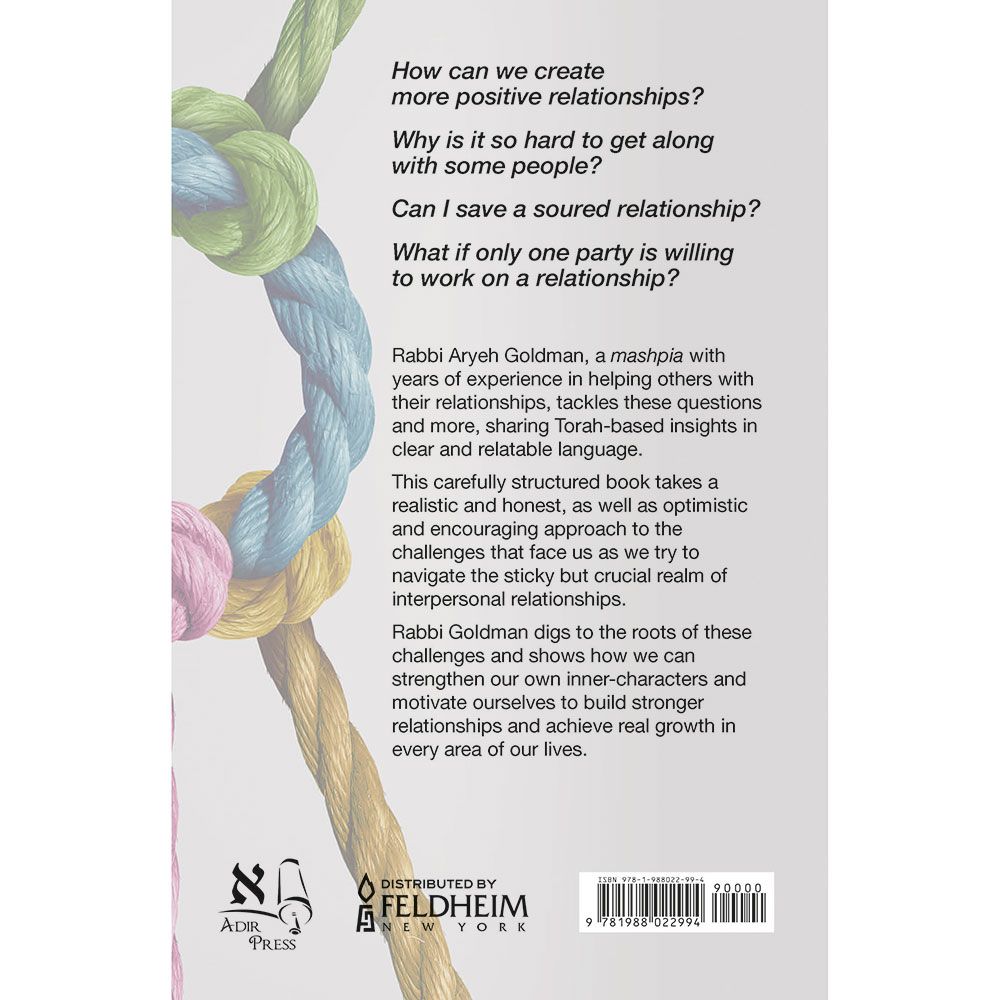 Back cover of Building, Maintaining And Nurturing Relationships by Rabbi Aryeh Goldman, with the summary and barcode