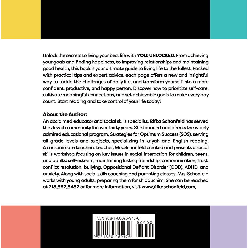 Back cover of You Unlocked by Rifka Schonfeld, with the summary and barcode