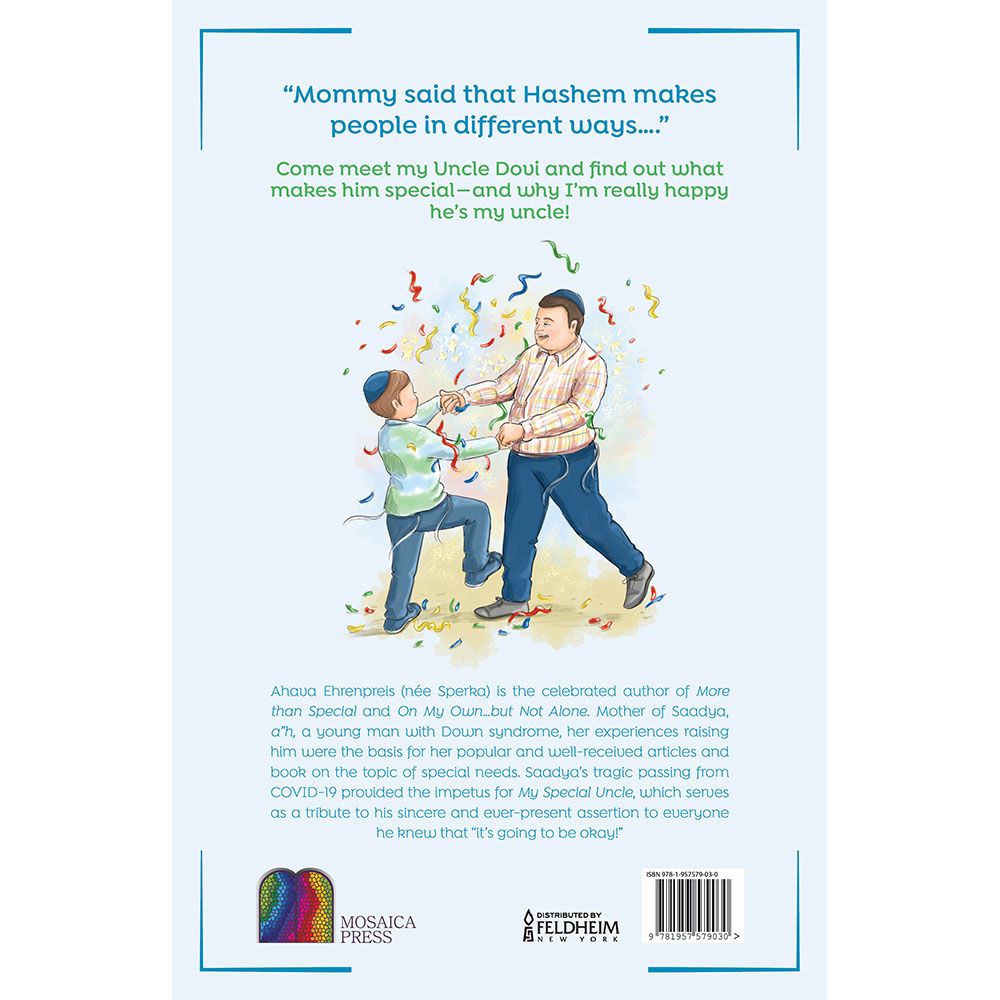 Back cover of My Special Uncle by Ahava Ehrenpreis, with the summary and barcode