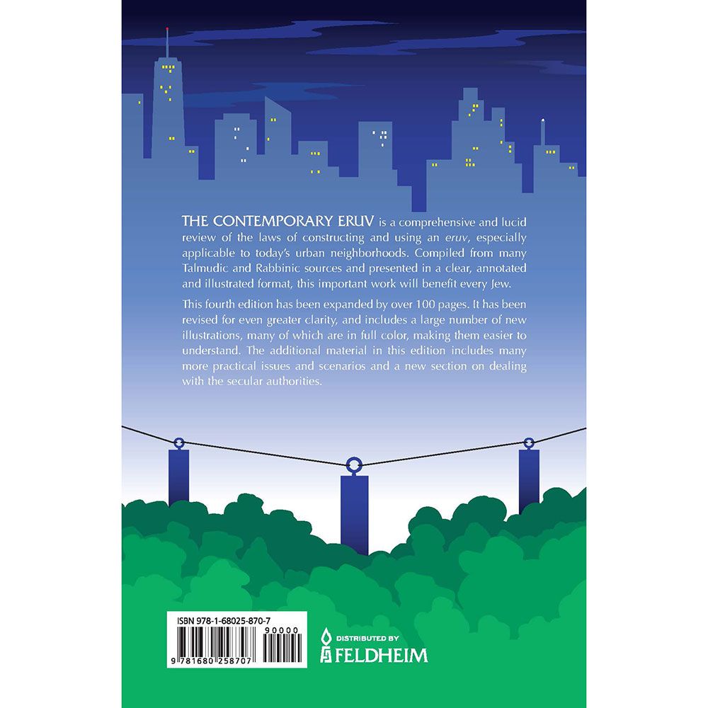 Back cover of The Contemporary Eruv, 4th Edition: Eruvin in Modern Metropolitan Areas, with the summary and barcode