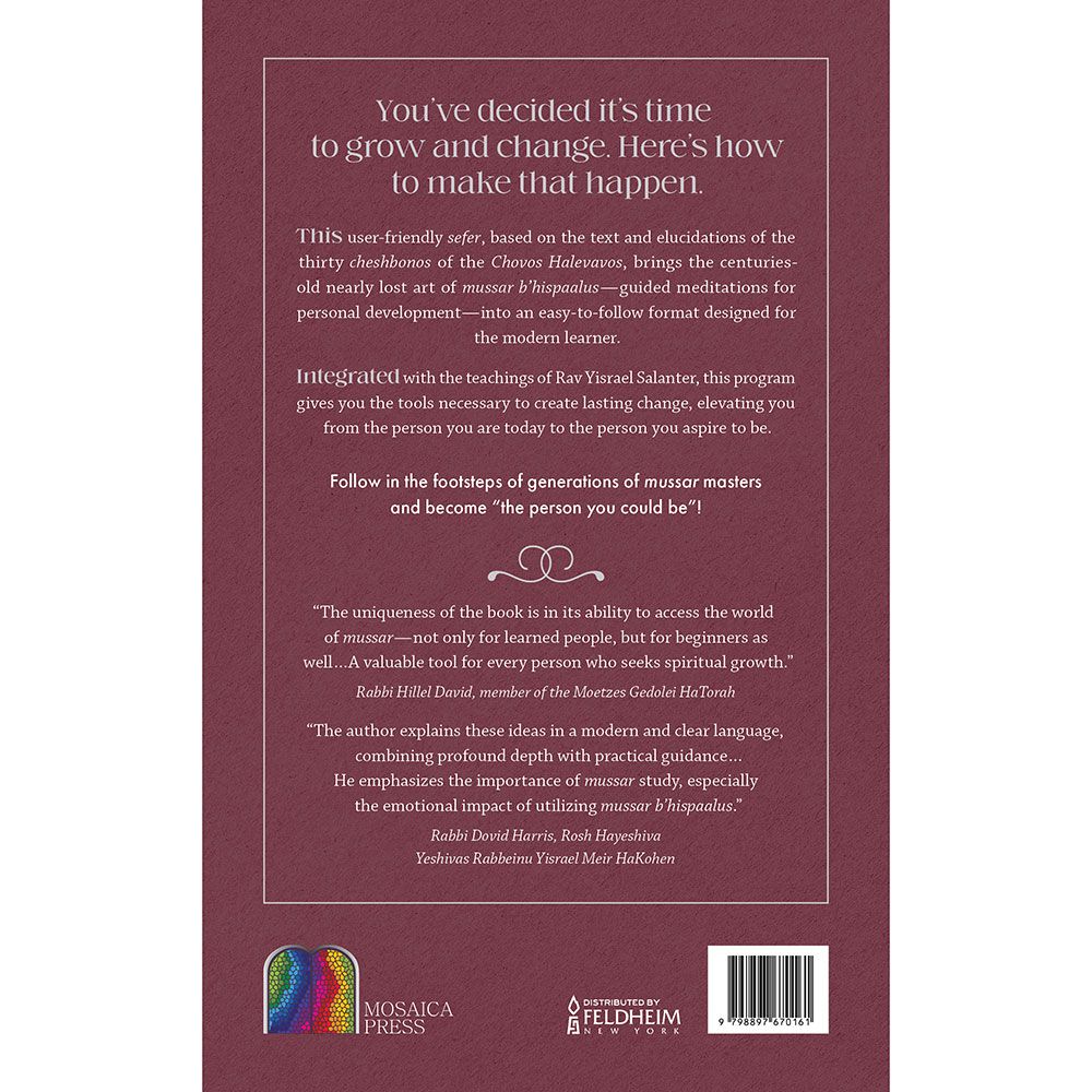 Back cover of The Person You Could Be by Rabbi Yehoshua Fromowitz, with the summary and barcode