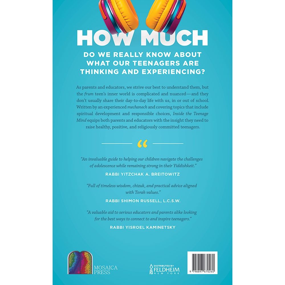 Back cover of Inside the Teenage Mind by Rabbi David Schlusselberg, with the summary and barcode