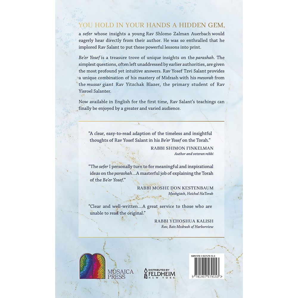 Back cover of Be'er Yosef by Rabbi Refael Wolfe, with the summary and barcode