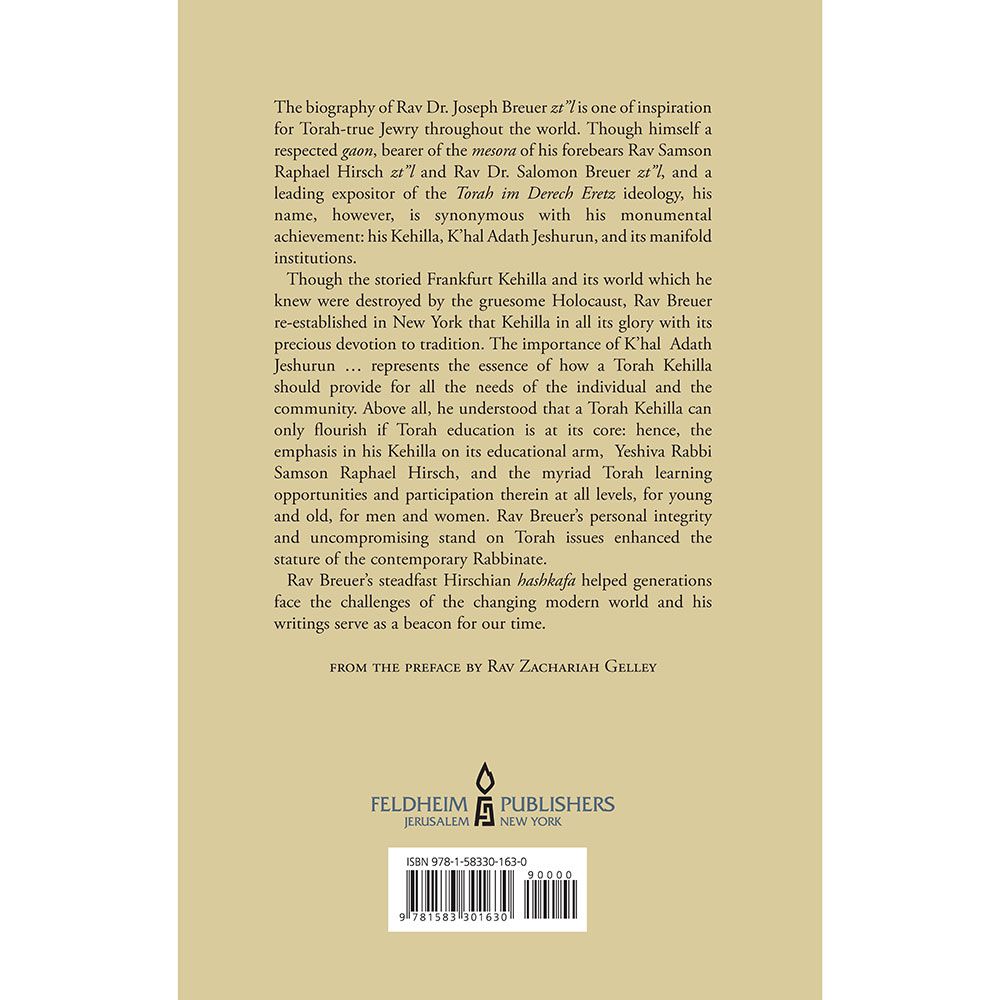 Back cover of Rav Breuer by Dr. David Kranzler, with the summary and barcode