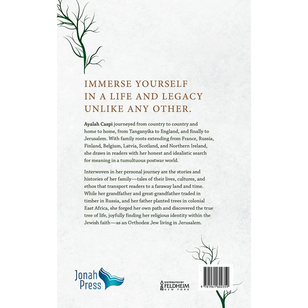 Back cover of Tanzania, Timber and Torah by Ayalah Caspi, with the summary and barcode