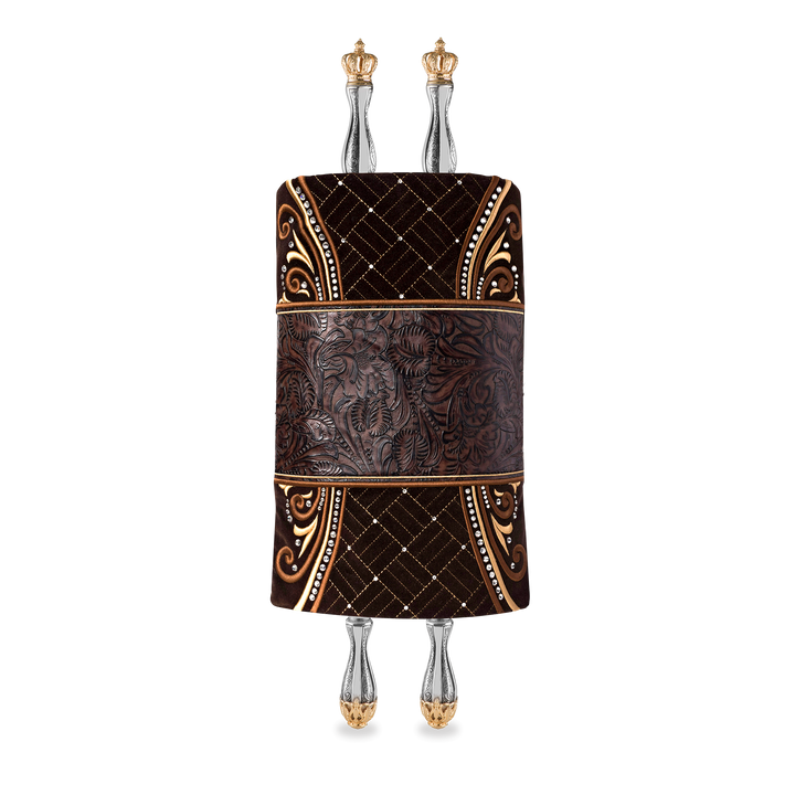 Velvet and Leather Torah Mantle - style #362 - Brown