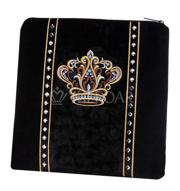 Velvet tallis and tefillin bag set with embroidery and crystal accents, design 348B1