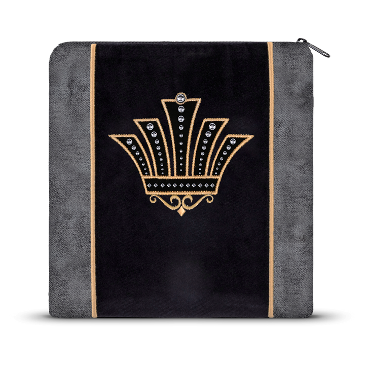 Velvet tallis and tefillin bag set with embroidery and crystal accents, design 442B6