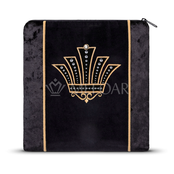 Velvet tallis and tefillin bag set with embroidery and crystal accents, design 442B7