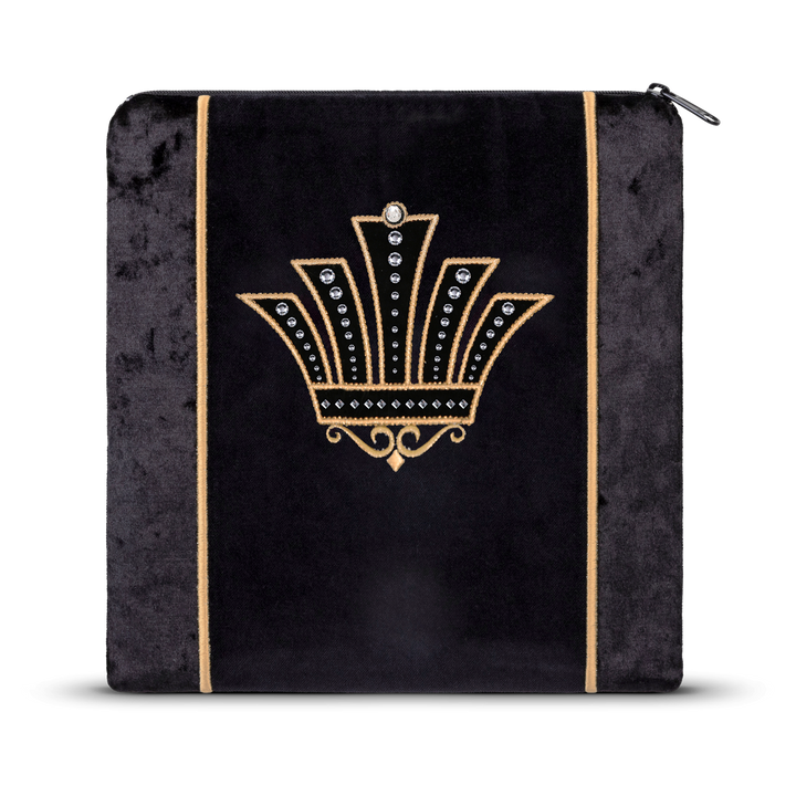 Velvet tallis and tefillin bag set with embroidery and crystal accents, design 442B7
