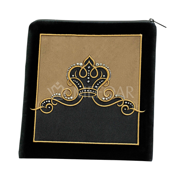 Velvet tallis and tefillin bag set with embroidery and crystal accents, design 482B2