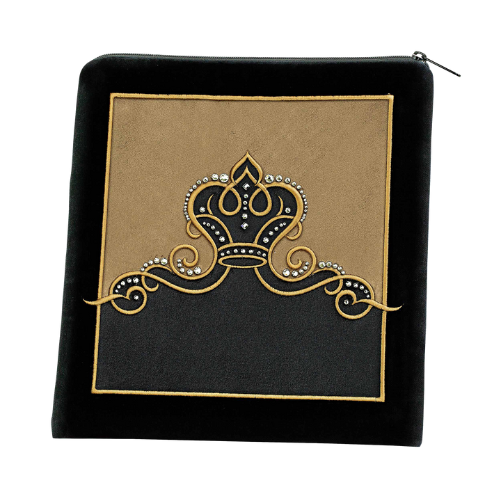 Velvet tallis and tefillin bag set with embroidery and crystal accents, design 482B2