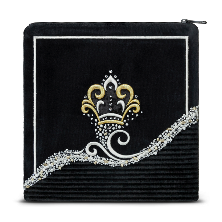 Velvet tallis and tefillin bag set with embroidery and crystal accents, design 627B1