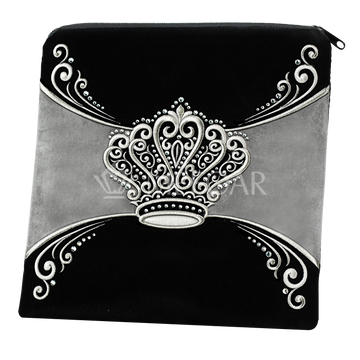 Velvet tallis and tefillin bag set with embroidery and crystal accents, style 399