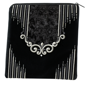 Velvet tallis and tefillin bag set with embroidery and crystal accents, style 408