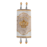 Velvet Torah Mantle 802, Gold — front view with Torah rollers