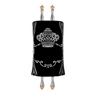 Velvet Torah Mantle, style 1315, Black — front view with Torah rollers