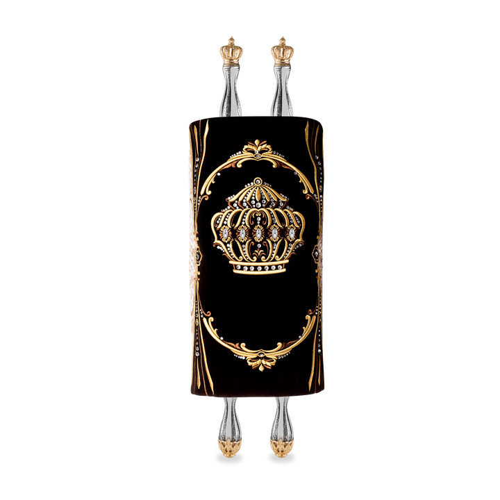 Velvet Torah Mantle - Style #1316 - Black and Gold