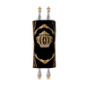 Velvet Torah Mantle, style 1316, Black and Gold — front view with Torah rollers